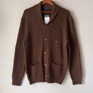 NWT Crown& Ivy Men’s L Shawl Collar Cotton Cardigan Sweater Rib-Knit Buck Khaki